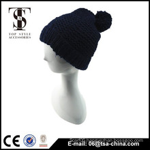 The dark blue color warm beanie hat pom pom beanie cap